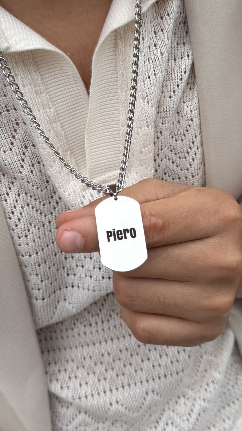 Set Para Él Placa Cuero — collar placa
