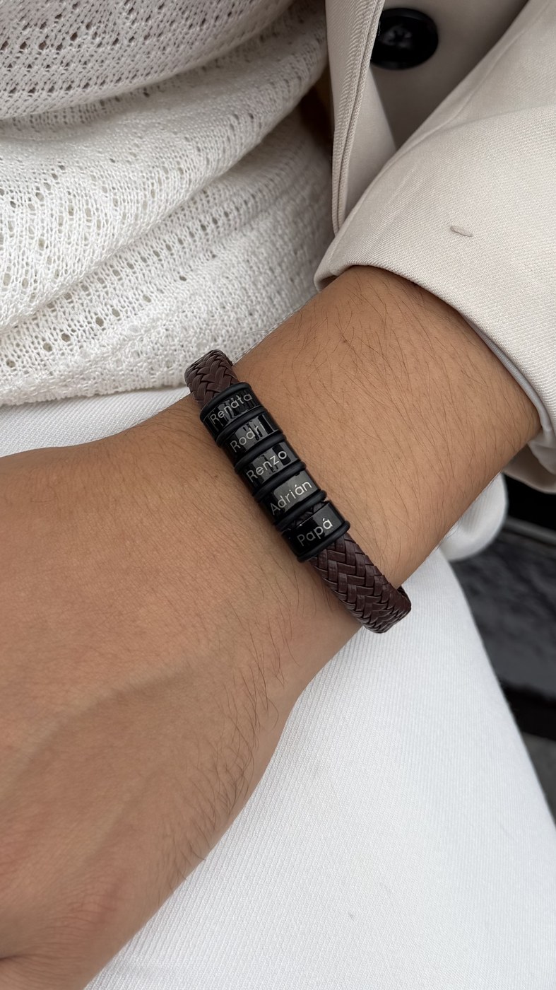Set Para Él Placa Cuero — pulsera de cuero